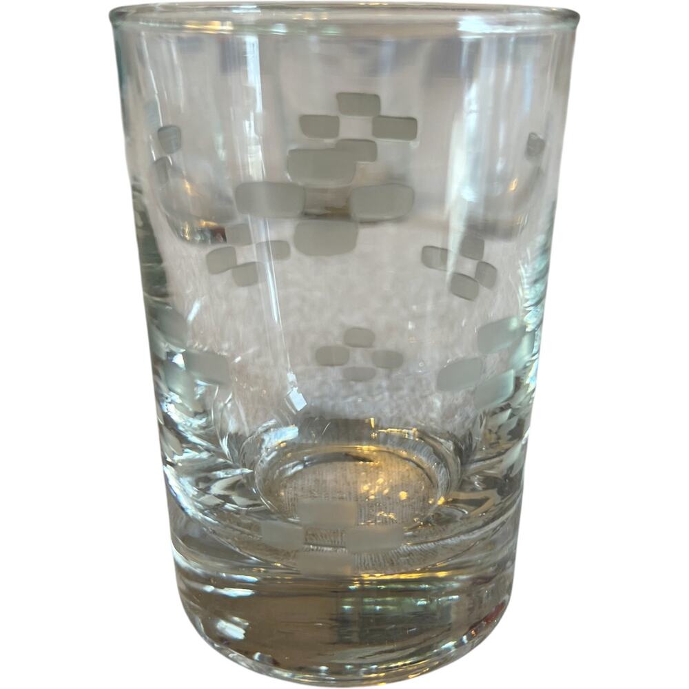 Vintage Etched Geometric Juice Glass 3oz Barware Tumbler